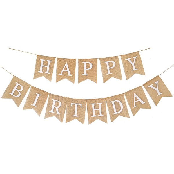 Happy Birthday Bannner Pre Strung Burlap Happy Birthday Sign for Birthday Party Decorations