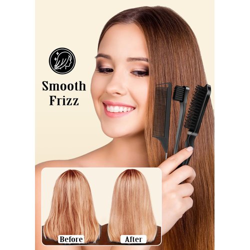 4Pcs Edge Brush Slick Back Hair Stick, Hair Wax Stick for Flyaways, Slick Back Hair Brush for Smoothing Baby Hair, Rat Tail Combs Parting Combs for Braiding Hair, Teasing Brush for Fluffy Hair