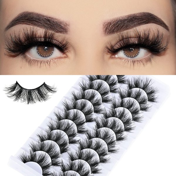 FARRED Fluffy Lashes Wispy Mink Eyelashes 8D Faux Eye Lash Natural False Eyelash Dramatic Fake Lashes Pack 10 Pairs Soft Doll Eyes Lash Strips (Z02|12-18MM)