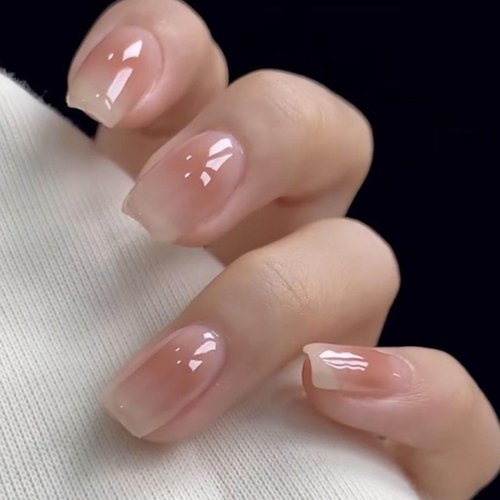Hkanlre Bling Coffin Press on Nails Fake Nails Tips Full Cover Medium False Gradient Nails for Women and Girls 24PCS (Square pink Medium)