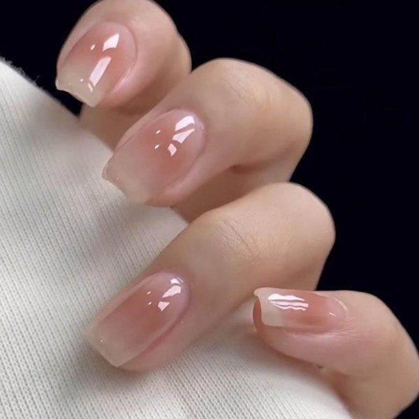 Hkanlre Bling Coffin Press on Nails Fake Nails Tips Full Cover Medium False Gradient Nails for Women and Girls 24PCS (Square pink Medium)