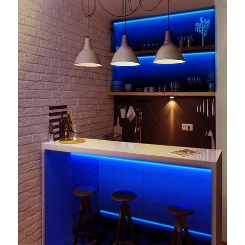 iNextStation Blue LED Lights 12V LED Light Strip 16.4ft/5m Flexible LED Strip Lights Cuttable 300 LEDs 5050 Tape Lights for Bedroom, Kitchen, Cabinet, Mirror (Power Adapter not Included)