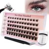 Self Adhesive Lash Clusters Kit Flu-ffy 8-16mm No Glue Lashes Press On Lashes, 60 Pcs Glueless DIY Eyelash Extensions Kit Pre Bonded Lash Clusters with Eyelash Curler and Lash Tweezers(No Glue FD22)