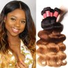 Sunber 12A Grade Ombre Bundles Body Wave 3 Bundles Brazilian Virgin Human Hair Bundles Ombre Human Hair Extensions 3 Tone Mixed 1B/4/27 Color (18 20 22）Ombre Body Wave Bundles Mixed Color