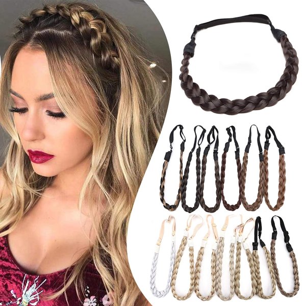 Hairro Braid Headband For Women Braids Brown Hairband Braided Hair Band Synthetic Plaited Headband Costume Hair Braid Hairpiece For Girl Hair Braids Women Headband 3 Strands 27g #4A Dark Brown