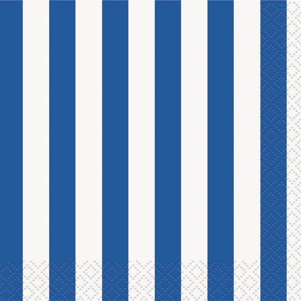 Striped Beverage Paper Napkins - 5" x 5", Royal Blue, 16 Pcs