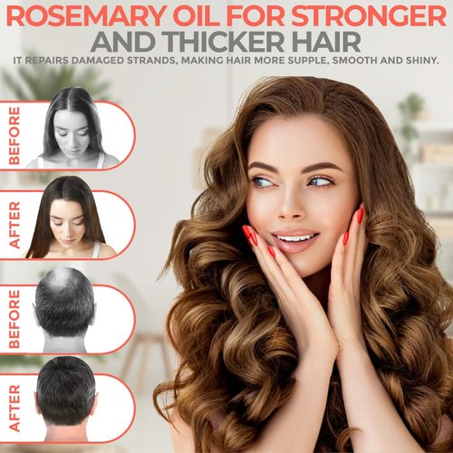 Rosemary Oil for Hair Growth with Castor Oil, Jojoba Oil, and Biotin - Natural Hair Strengthening Oil, Scalp oil, and Beard oil, Aceite De Romero Para El Cabello, for All Hair Types, Men and Women