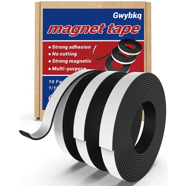 Magnetic Tape 3 Rolls 30Ft Flexible Magnet Strips with Strong Adhesive Backing (Each 10 Feet x 1/16" Thick x 1/2" Wide) Anisotropic Magnetic Roll