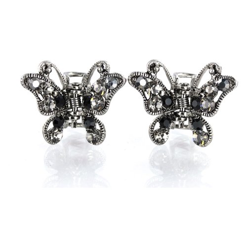 Small Decorative Hair Jaw Clips Vintage Butterfly Rhinestone Crystal Hair Claw Clips, Set of 2, Black
