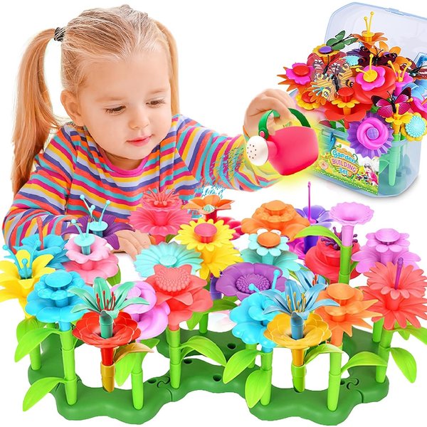 FUNZBO Flower Garden Building Toys - STEM Toy Gardening Gift for Kids, Toddler Girls Toys, Sorting and Stacking Toys, Kids Crafts, Toddler Toy Gifts for 4, 5, 6, 7 Year Old Girls