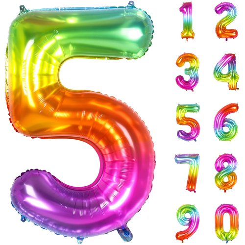 Number Balloon | Number 5 Balloon for 5th Rainbow Birthday Decorations | Giant Multicolor Mylar 5 Balloon Number - 40 Inch | Big Foil Colorful 5 Birthday Balloon for Anniversary Party Supplies Favors