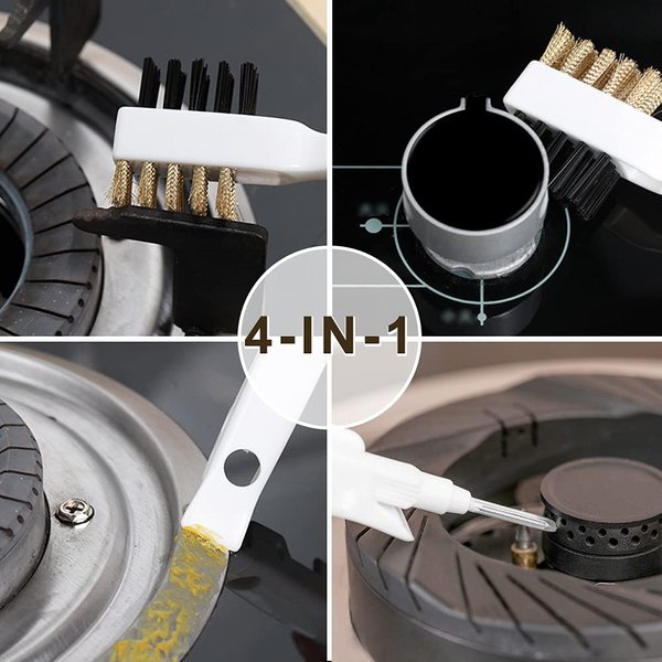 Kitchen Cleaning Scrub Brush,Deep Gas Stove Brass Wire Brushes with Stiff Bristles & Cooktop Scraper,Scrubber Brush for Range Hood Grease Grime, Rust Cleaner Brush for Pot Pan,Household Cleaning Tools