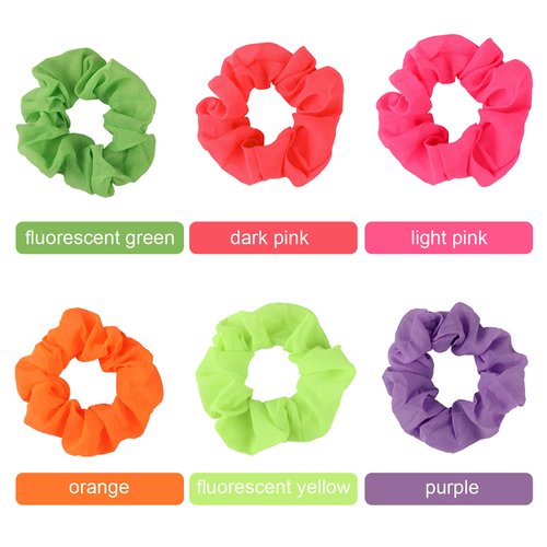 24 Pieces 80s Neon Hair Scrunchy Neon Hair Accessories for Women Scrunchy Tie Chiffon Hair Tie Elastic Hair Bobbles Solid Color Ponytail Scrunchy for Halloween Neon Birthday Party (Multicolor)