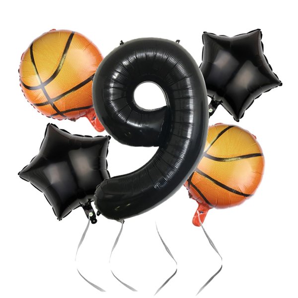 Basketball Themed 9th Birthday Party Balloons，40inch Black Number Balloon 9，Basketball Balloons 9th Birthday，9th Birthday Basketball Theme Party Supplies (5Pcs Black Basketball 9)