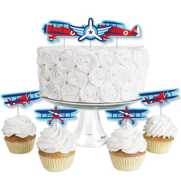 Taking Flight - Airplane - Dessert Cupcake Toppers - Vintage Plane Baby Shower or Birthday Party Clear Treat Picks - Set of 24