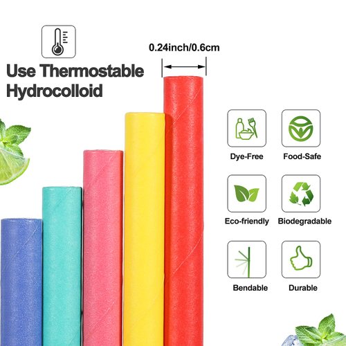 Pro Mael 200-Pack Paper Drinking Straws Biodegradable, Flexible Straws Bulk for Juices, Shakes, Smoothies - Disposable& Eco-Friendly Straw for Birthdays, Weddings & Party (5 Colors)