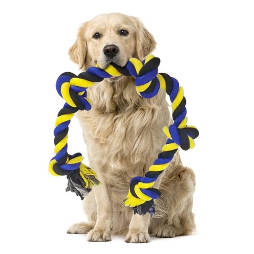 Petfecta- Dog Toys for Aggressive Chewers, Extra Long Durable Dog Toy, Natural Cotton, Promotes Dental Health, Indestructible Dog Chew Toys, Ideal for Indoor & Outdoor Play, Yellow & Blue Colors