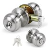 LOQRON Keyed Entry Door Knob for Entrance, Front Doorknob with Lock and Key for Exterior & Interior Right and Left Side Bedroom, Living Room, Satin Nickel,1 Pack