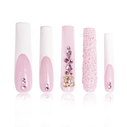 LOVFUL Press on Nails Sweet Elegance | Handmade with Full Covered Crystals | Reusable Fake Nails | Square | H34-L