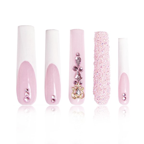 LOVFUL Press on Nails Sweet Elegance | Handmade with Full Covered Crystals | Reusable Fake Nails | Square | H34-L