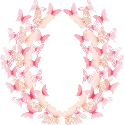144 Pieces 3D Butterfly Wall Stickers Decor Butterfly Decals DIY Decorative Wall Art Cutouts Crafts Removable for Room Wedding Flower Party Decorations, 3 Styles (Pink)
