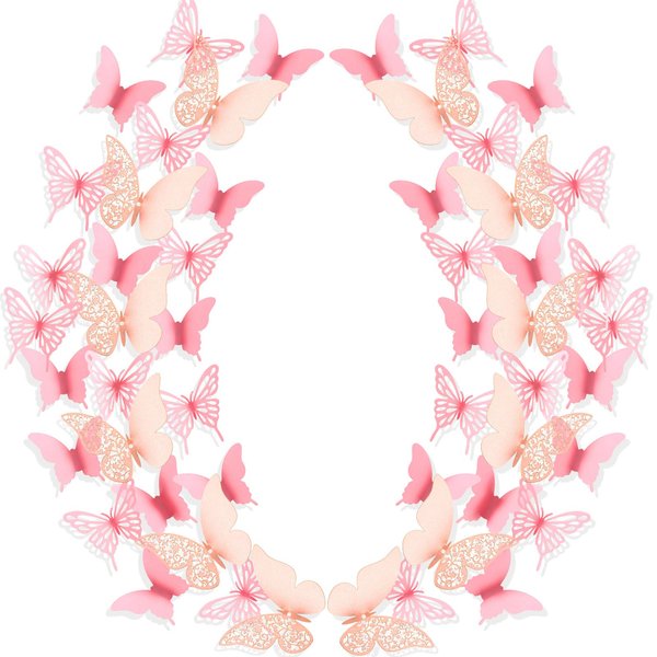144 Pieces 3D Butterfly Wall Stickers Decor Butterfly Decals DIY Decorative Wall Art Cutouts Crafts Removable for Room Wedding Flower Party Decorations, 3 Styles (Pink)