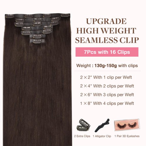 GOO GOO Clip in Hair Extensions Real Human Hair, 22inch 150g 7Pcs, 2A Light Brown, Remy Human Hair Extensions Clip ins for Women, Natural Human Hair