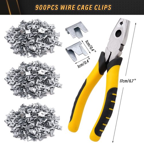 NAOEDEAH 900pcs Rabbit Chicken Wire Cage Clips with Fence Pliers Hog Rings and Pliers Snap-Ring Pliers Wire Clamp Tool Fasten Clips Buckle Pliers for Building Installation Wire Cage Pet Bird Quail