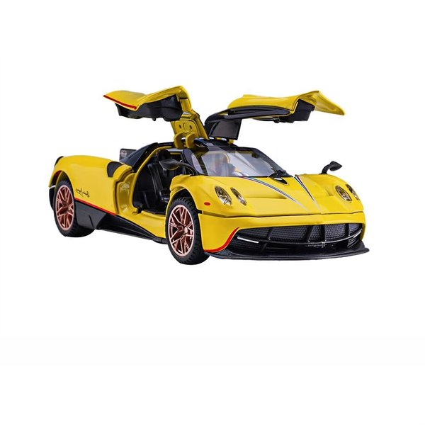 iPariser Toy Car Model Yellow Pagani Huayra Dinastia Alloy Collectible Vehicle Pull Back Die-Cast with Lights and Sound