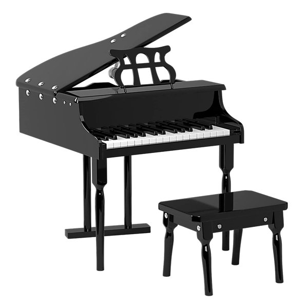 HOMGX Classical Kids Piano, 30 Keys Wood Grand Piano w/Bench Stand, Musical Instrument Educational Toy, Birthday Gift for Toddlers 3+ Boys Girls (Straight Leg, Black)