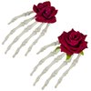 2 Pieces Halloween Skeleton Hands Hair Clips Rose Flower Skull Hair Barrettes Claws Hand Bone Hair Clip Halloween Gothic Hair Accessories for Women Girls Cosplay Horror Party Supplies