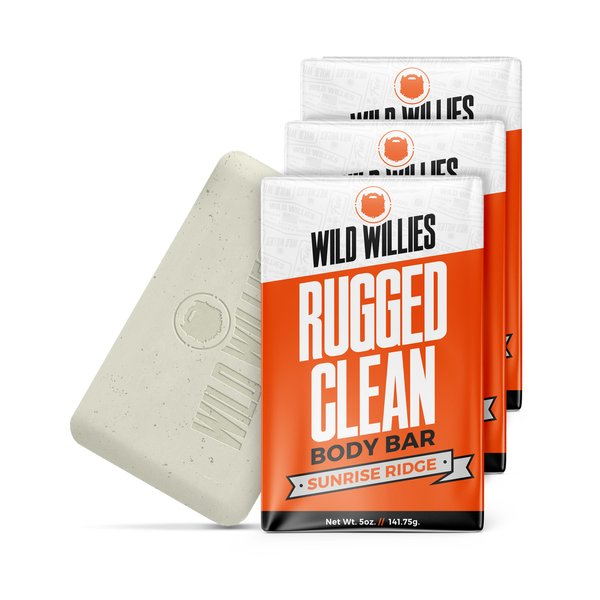 Wild Willies Moisturizing Mens Bar Soap - Bath Soaps with Shea Butter for Odor Protection - Natural Body Bar for Men - Sunrise Ridge Scent, 3 Pack