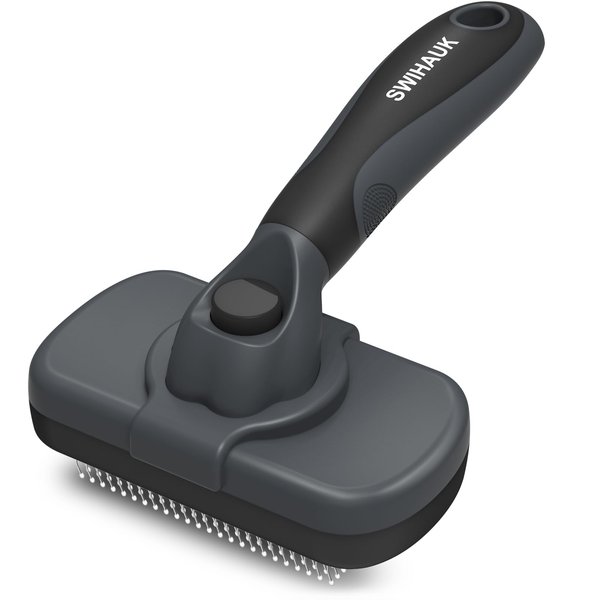 Swihauk Self Cleaning Slicker Brush for Dogs & Cats, Skin Friendly Grooming Cat Brush, Dog Brush for Shedding, Deshedding Brush, Hair Brush Puppy Brush for Haired Dogs, Pet Supplies Accessories, Gray