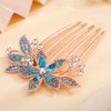 Missgrace Boho Simple Luxury Glitter Sparkly Flower Pink Crystal Rhinestones Hair Side Combs Hairpins Barrettes Bride Hair Clips Accessories for Women Girls (Blue)