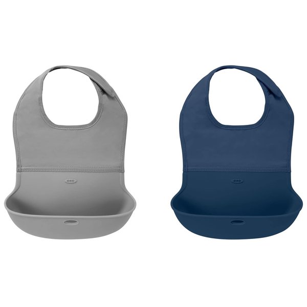 OXO Tot Roll-Up Bib 2 Pack Gray/Navy