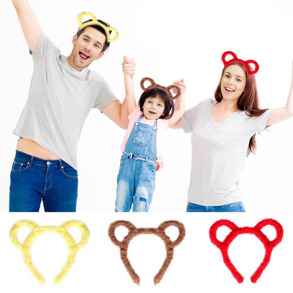 Bear Ears Headbands, Yellow Brown Red Bear Ears, Colorful Bear Ears Headband Bear Costume Accessories Bear Ears Costume Mouse Ears for Halloween Cosplay Christmas Face Wash (3 Pack)