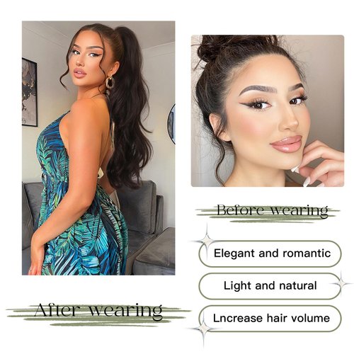 Stamped Glorious Ponytail Extension Drawstring Ponytail Extension for Women 26 Inch Long Wavy Layered Pony Tails Hair Extensions Clip in Ponytail Hairpiece for Daily Party Use（Dark Brown）