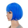 SWACC 10 Inch Short Straight Bob Wig with Bangs Synthetic Colorful Cosplay Daily Party Flapper Wig for Women and Kids with Wig Cap (Blue)