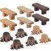 12 Pieces Miniature Garden Ornaments, Includes 6 Pieces Retro Wooden Style Benches, 6 Pieces Artificial Mini Root Stump for Moss Terrariums Landscape Dollhouse Accessories Decorations