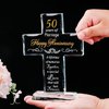 YWHL 50th Wedding Anniversary Religious Cross Gifts for Parents, Laser Engraved Glass Standing Cross Keepsake for Couple, 50 Years of Marriage Cross Present