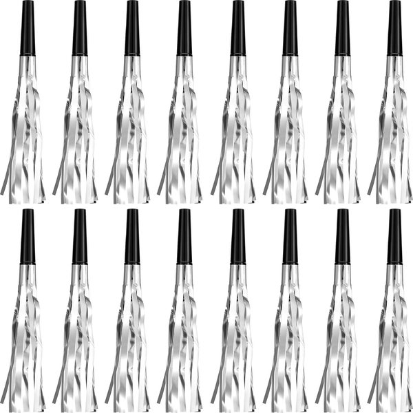 Skylety 24 Pcs Noise Makers Party Favors Silver Party Blowers Glitter Noise Makers for Sporting Events New Year Eve Party Horns Metallic Fringed Blowers for Christmas New Year Birthday Party Favors