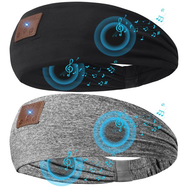 2-Pack Sleeping Headphones Bluetooth Headband, 2024 New Headband Headphones with Ultra-Thin Speakers, Wireless Headphones Headband for Side Sleepers, Running, Insomniac, Travel, Meditation（Black&Grey）