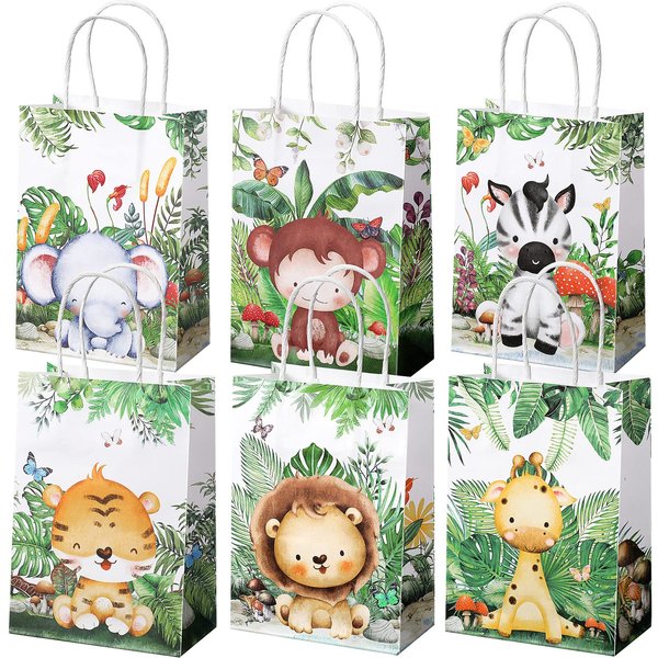 Safari Goodie Bag Safari Jungle Party Favor Bags with Handles for Kids Birthday Safari Themed Party Supplies (Watercolor Style, 48 Pcs)