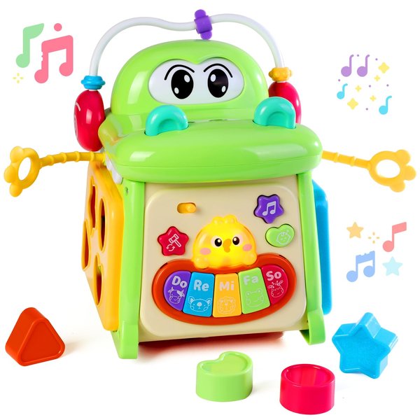 FANELEQU Crocodile Montessori Activity Toys with Sounds & Lights, Musical Learning Busy Cube,Educational Learning Infant Toy, Baby Gifts for Boys Girls