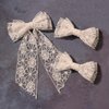 Furling Pompoms Hair Bows for Women - Big Bow Hair Clips for Girls, 3Pack White Lace Hair Bow, Long Tail Hair Ribbons Metal Barrette Clips Hair Accessories Birthday Gifts