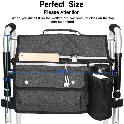 Wheelchair Organizer Storage Bag, Double-Sided Armrest Pouch with Cup Holder and Reflective Strip, for Wheelchairs and Walkers (Black)