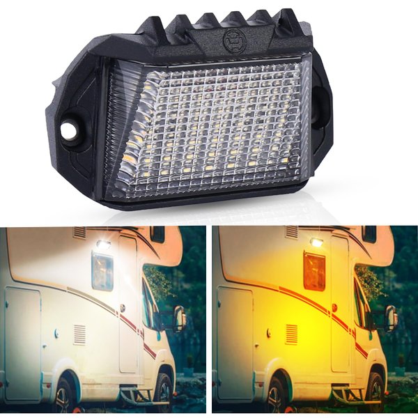 POVTOR RV Exterior LED Light, 39 LED Porch Light with 1300LM white/1000LM Amber 12V Exterior RV Lights Replacement Kits for RV Trailers Campers