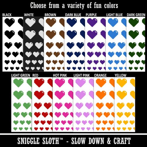 Pixel Digital Filled Heart Gaming Life Temporary Tattoo Water Resistant Fake Body Art Set Collection - Black (One Sheet)