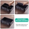 ALELION Coffee Station Organizer with Removable Dividers - Wood Bar Accessories Organizer for Countertop - Pod Holder Basket for Sugar Tea - Black Table Decor