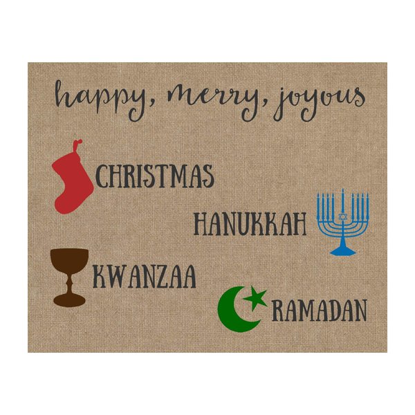 The Invite Lady Merry Everything Christmas Card Inclusive Holiday Greeting Cards Happy Holidays Christmas Kwanzaa Hanukkah Ramadan Joyous Burlap Religious Religion Pack of Cards (12 count)